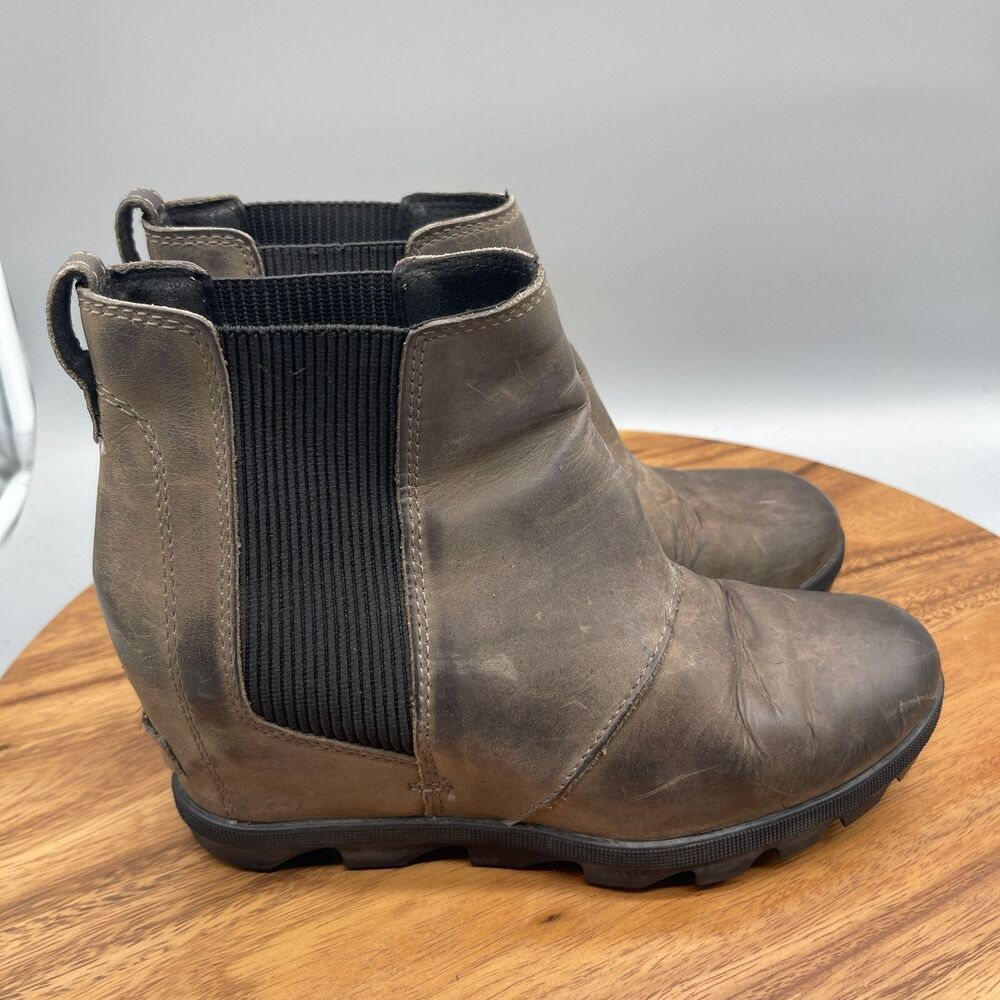 Sorel Joan of Arctic II Womens Size 8.5 Brown Leather Ankle Hidden Wedge Booties